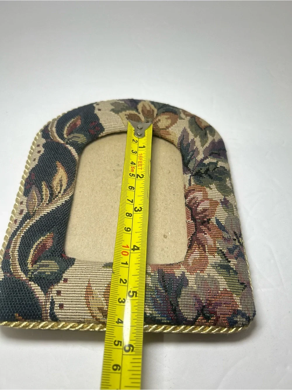 Vintage Floral Tapestry Picture Frame W/ Arched Top Twisted Gold-Tone Cord Trim